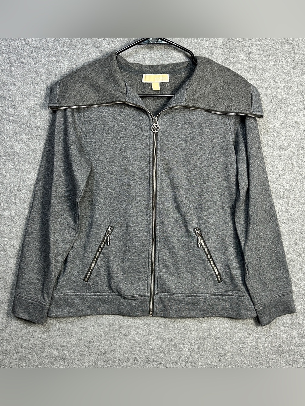 Michael Kors S Charcoal Gray Zip Fleece Bomber Jacket Casual Sporty Athleisure